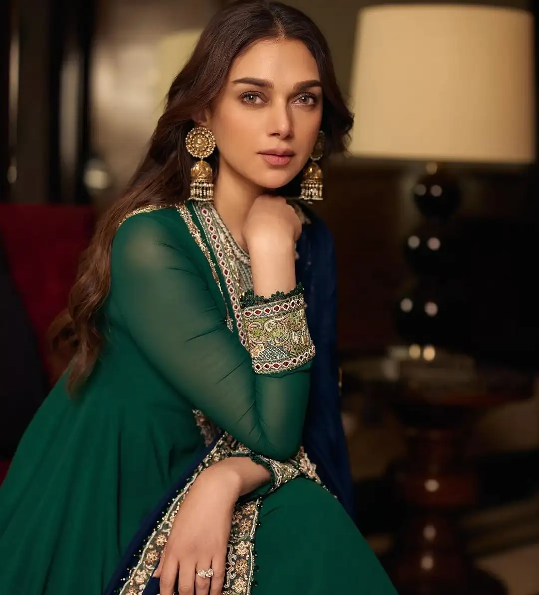 BOLLYWOOD ACTRESS ADITI RAO HYDARI STILLS IN GREEN DRESS 5